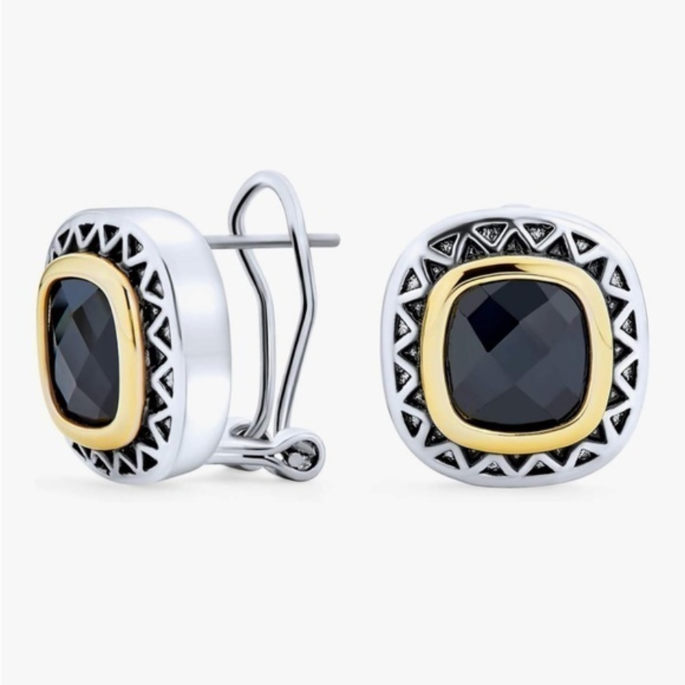 Mixed Metal Onyx CZ Earrings